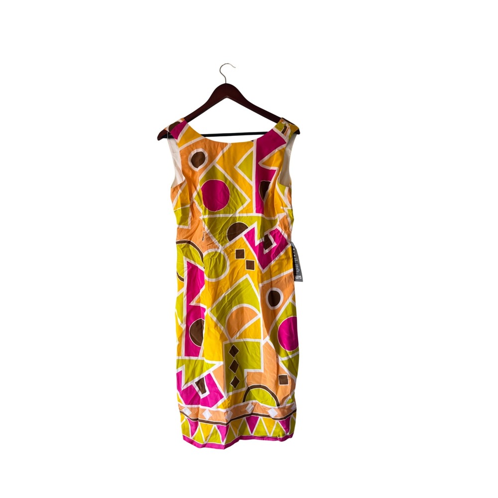 NWT Maggy London 100% Silk Geometric Abstract Sheath Dress Pink Size Medium